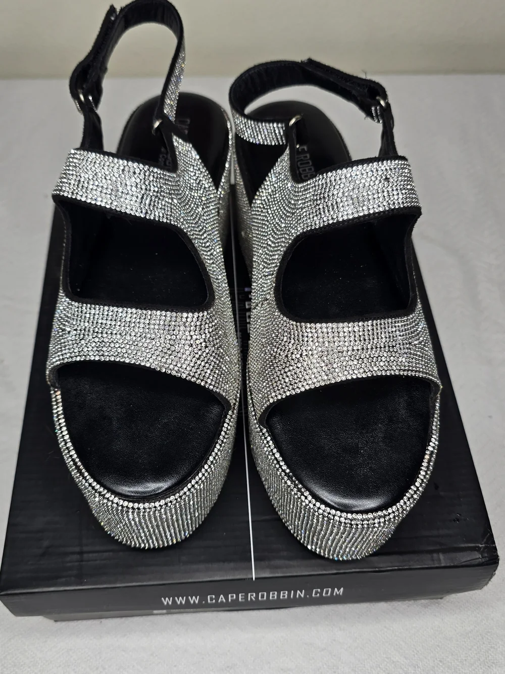 Women's Silver Rhinestone Platform Sandals – Size 10